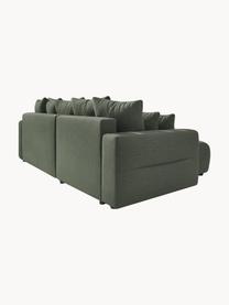 Sofá rinconera cama Elvi (4 plazas), con espacio de almacenamiento, Tapizado: poliéster con revestimien, Patas: plástico El tejido repele, Tejido verde oliva, An 282 x F 153 cm