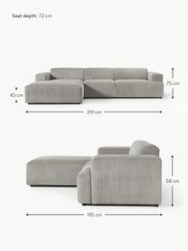 Cord-Ecksofa Melva (4-Sitzer), Bezug: Cord (92% Polyester, 8% P, Gestell: Massives Kiefernholz, Spa, Füße: Kunststoff Dieses Produkt, Cord Grau, B 319 x T 195 cm, Eckteil links