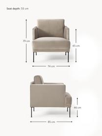 Fluwelen fauteuil Fluente, Bekleding: fluweel (hoogwaardig poly, Frame: massief grenenhout, Poten: gepoedercoat metaal Dit p, Fluweel greige, B 74 x D 85 cm