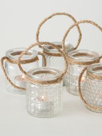 Set di 5 lanterne con manici in corda con diversi design Trax, Vetro, corda, Trasparente, beige, Ø 7 x Alt. 9 cm