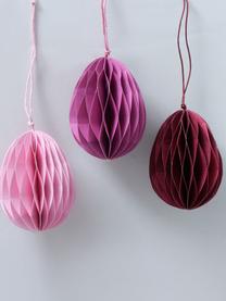 Handgemaakte decoratieve hangersset Ostereier Tonya, 3-delig, Gerecycled papier, Roze, roze, pruim, Ø 6 x H 8 cm