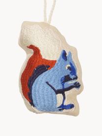 Décorations de sapin de Noël brodées Squirrel, 2 pièces, Coton, Tons bleus, terracotta, blanc cassé, larg. 7 x haut. 10 cm