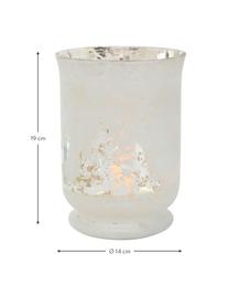 Windlicht Bonaparte, Glas, lackiert, Gebrochenes Weiß, Silberfarben, Ø 14 x H 19 cm