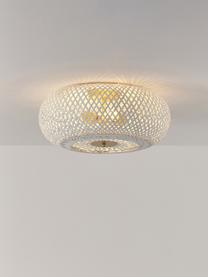 Design plafondlamp Evelyn van bamboehout, Lampenkap: bamboe, Decoratie: gepoedercoat metaal, Wit, goudkleurig, Ø 50 x H 20 cm