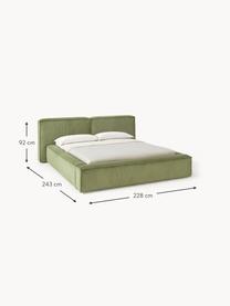 Gestoffeerd bed Lennon van corduroy, Bekleding: corduroy (98% polyester, , Frame: massief grenenhout, multi, Poten: hout, kunststof Dit produ, Corduroy olijfgroen, B 208 x L 243 cm (ligvlak 140 x 200 cm)