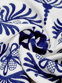 Housse de coussin 45x45 brodée ethnique Folk, 100 % coton, Bleu, blanc, larg. 45 x long. 45 cm