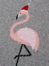 Strick-Wendeplaid Flamingo, 100% Baumwolle, Grau, Mehrfarbig, 150 x 200 cm