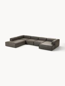 Modulaire woonlandschap Lennon van gerecycled leer, Bekleding: gerecycled leer (70% leer, Frame: massief hout, multiplex, Poten: kunststof Dit product is , Leer taupe, B 418 x D 269 cm, hoekdeel links