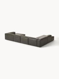 Modulaire woonlandschap Lennon van gerecycled leer, Bekleding: gerecycled leer (70% leer, Frame: massief hout, multiplex, Poten: kunststof Dit product is , Leer taupe, B 418 x D 269 cm, hoekdeel links