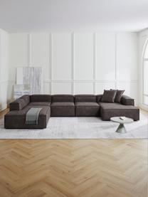 Modulaire woonlandschap Lennon van gerecycled leer, Bekleding: gerecycled leer (70% leer, Frame: massief hout, multiplex, Poten: kunststof Dit product is , Leer taupe, B 418 x D 269 cm, hoekdeel links