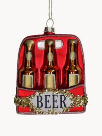 Ciondolo albero di Natale Beer Pack, Vetro, Rosso, dorato, Larg. 8 x Alt. 10 cm