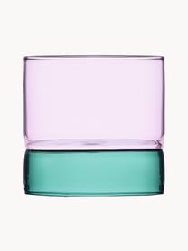 Handgemaakte waterglazen bamboe Groove, 2 stuks, Borosilicaatglas, Petrol, roze, transparant, Ø 8 x H 7 cm, 200 ml