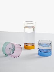 Handgefertigte Wassergläser Bamboo Groove, 2 Stück, Borosilikatglas, Petrol, Rosa, Transparent, Ø 8 x H 7 cm, 200 ml