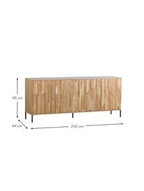 Dressoir Avourio met geribde voorzijde van eikenhout, 4 deuren, Frame: eikenhout, FSC-gecertific, Poten: gecoat metaal, Eikenhoutkleurig, B 200 cm x H 85 cm