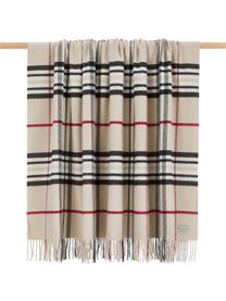 Geruite plaid Classy Side in beige, 100% polyacryl, Beige, crèmekleurig, rood, zwart, B 130 x L 170 cm