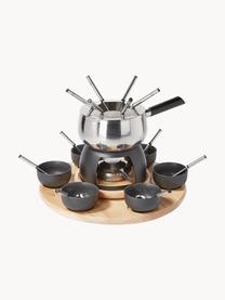 Set fondue de acero inoxidable y porcelana Maro, 6 comensales (22 pzas.), Negro, plateado, madera clara, Set de diferentes tamaños