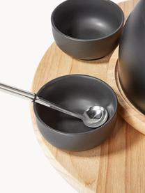 Set fondue en acier inoxydable et porcelaine Maro pour 6 personnes ( 22 élém. ), Noir, argenté, bois clair, Lot de différentes tailles