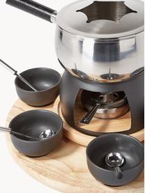 Set fondue de acero inoxidable y porcelana Maro, 6 comensales (22 pzas.), Negro, plateado, madera clara, Set de diferentes tamaños