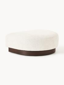 Pouf en peluche-bouclette Natalie, Peluche-bouclette blanc cassé, bois de hêtre foncé, larg. 91 x haut. 45 cm