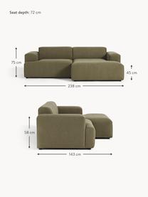 Ecksofa Melva (3-Sitzer), Bezug: 100 % Polyester Der strap, Gestell: Massives Kiefern- und Fic, Webstoff Olivgrün, B 238 x T 143 cm, Eckteil links