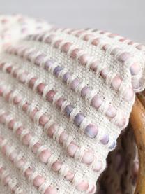 Plaid in cotone con frange e struttura alto-bassa Kampala, 70% cotone, 30% acrilico, Crema, tonalità rosa, Larg. 130 x Lung. 170 cm