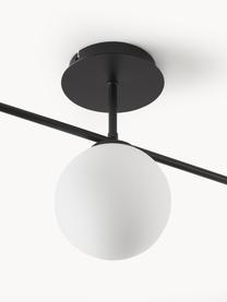 Lampada da soffitto in vetro opale Atlanta, Struttura: metallo verniciato a polv, Baldacchino: metallo verniciato a polv, Bianco, nero, Larg. 70 x Alt. 28 cm