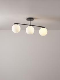 Lampada da soffitto in vetro opale Atlanta, Struttura: metallo verniciato a polv, Baldacchino: metallo verniciato a polv, Bianco, nero, Larg. 70 x Alt. 28 cm