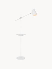 Leeslamp Linear met oplader, Lampenkap: gecoat metaal, Lampvoet: gecoat metaal, Decoratie: geborsteld staal, Wit, H 144 cm