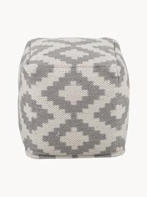 Pouf motif ethnique tissé main Napua, Beige clair, gris clair, larg. 40 x haut. 40 cm