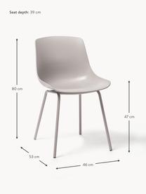 Kunststoffen stoelen Dave met metalen poten, 2 stuks, Zitvlak: kunststof, Poten: gepoedercoat metaal, Lichtgrijs, B 46 x D 53 cm