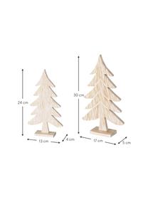 Piezas decorativas abetos de madera de pino Nadine, 2 uds., Madera de pino, Blanco, madera clara, Set de diferentes tamaños