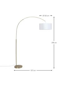 Grote booglamp Niels, Lampvoet: geborsteld metaal, Lampenkap: textiel, Wit, messingkleurig, B 157 x H 218 cm