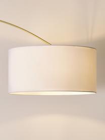 Große Bogenlampe Niels, Lampenfuß: Metall, gebürstet, Lampenschirm: Textil, Weiß, Goldfarben, H 218 cm x T 50 cm