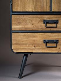 Petite commode industrielle Gin, Portes et tiroirs : bois de sapin structure, Poignées et pieds : gris