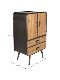 Mała szafka Gin, Drzwi i szuflady: drewno jodłowe  Stelaż, uchwyty i nogi: szary, S 60 x W 100 cm