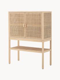 Chiffonnier de madera y ratán Sanna, Estructura: madera de pino, ratán, Patas: madera de pino, Madera de pino, beige, An 90 x Al 120 cm