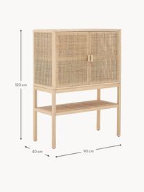 Highboard Sanna aus Kiefernholz/Rattan, Korpus: Kiefernholz, Rattan, Füße: Kiefernholz, Kiefernholz, B 90 x H 120 cm