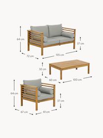 Salotto da giardino in legno di acacia Bo 4 pz, Rivestimento: poliestere (resistente ai, Struttura: legno massiccio di acacia, Tessuto grigio, legno di acacia, Set in varie misure