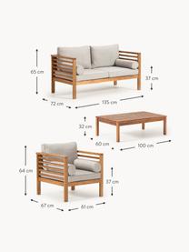 Set lounge para exterior Bo, 4 pzas., Tapizado: poliéster (resistente a l, Tejido gris, madera de acacia, Set de diferentes tamaños