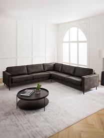 Sofa narożna XL ze skóry z recyklingu Hunter, Tapicerka: 70% skóra z recyklingu, 3, Stelaż: lite drewno sosnowe, płyt, Nogi: metal malowany proszkowo , Antracytowa skóra, S 285 x G 285 cm