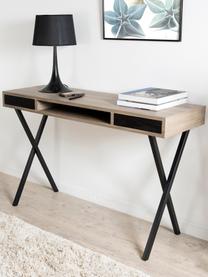 Smal bureau Julia met lades, Frame: MDF, eikenhoutfineer, Poten: gelakt metaal, Teakhoutkleurig, zwart, B 120 x D 40 cm