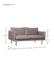 Canapé 2 places en velours Moby, Velours grège, larg. 170 x haut. 95 cm