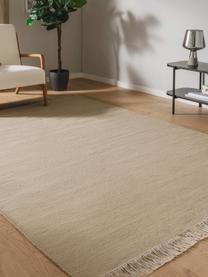 Alfombra artesanal de lana con flecos Liv, 80% algodón, 20% poliéster

Las alfombras de lana se pueden aflojar durante las primeras semanas de uso, la pelusa se reduce con el uso diario., Beige, An 80 x L 150 cm (Tamaño XS)