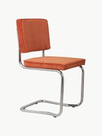 Sillas cantilever de pana Kink, 2 uds., Tapizado: pana (88% nylon, 12% poli, Estructura: metal cromado, Pana naranja, plateado brillante, An 48 x F 48 cm