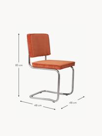 Sillas cantilever de pana Kink, 2 uds., Tapizado: pana (88% nylon, 12% poli, Estructura: metal cromado, Pana naranja, plateado brillante, An 48 x F 48 cm