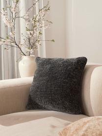 Housse de coussin 45x45 gris foncé chenille Beckett, 100 % polyester, Gris foncé, larg. 45 x long. 45 cm