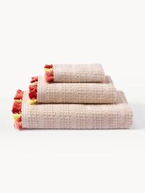 Lot de serviettes de bain en velours avec franges Niam, 3 élém., Rose pâle, multicolore, 3 éléments (1 serviette invité, 1 serviette de toilette et 1 drap de bain)