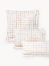 Taie d'oreiller en coton seersucker à carreaux Leonita, Blanc, orange, larg. 50 x long. 70 cm