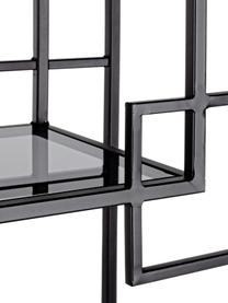 Metalen wandrek Korvet in zwart met glazen platen, Frame: metaal, epoxy en gepoeder, Zwart, grijs, transparant, 71 x 183 cm