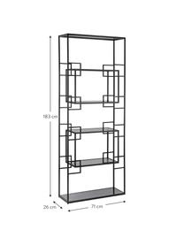 Metalen wandrek Korvet in zwart met glazen platen, Frame: metaal, epoxy en gepoeder, Zwart, grijs, transparant, 71 x 183 cm